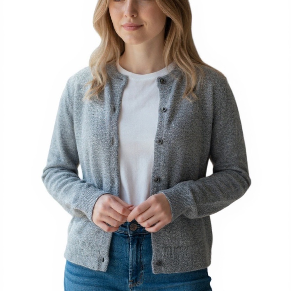 Zara Light Gray Marled Knit Button Front Cardigan Sweater Size M